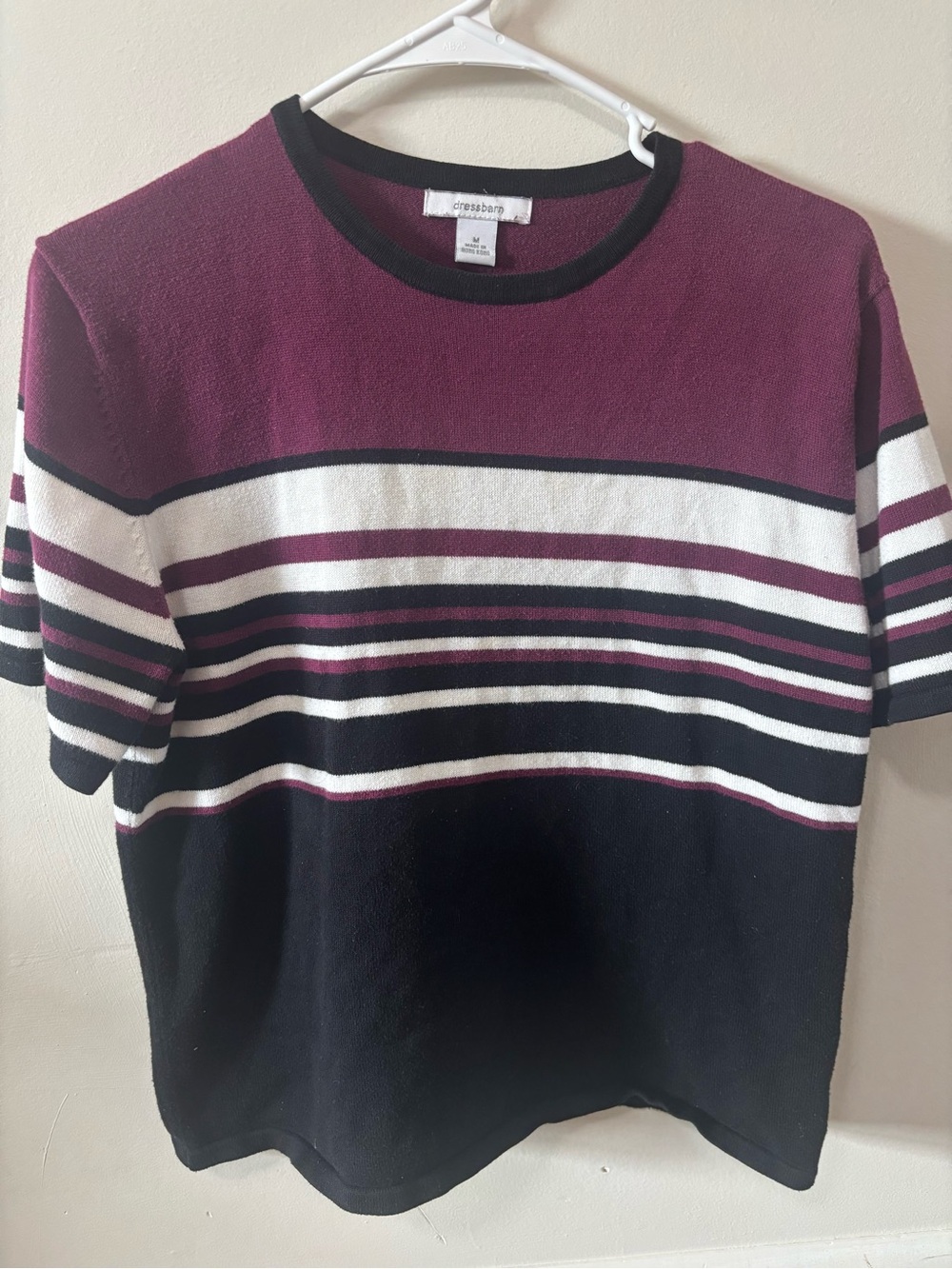Dressbarn Burgundy and Black Striped Knit Top